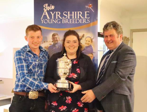 Stockjudging team winners Andrew Rimmer and Becky Walters with Society President Keith Davidson