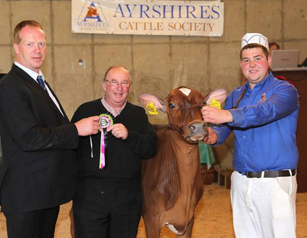 Honourable mention was Priestland Prime Pamela owned by Messrs Cromie and McLean. Peter Berresford congratulated Sydney Cromie, and handler John McLean. Picture by Jane Steel.